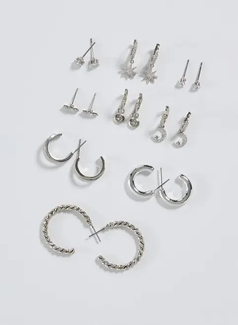 conjunto 9 brincos prateados zircônia conjunto 9 brincos prateados zircônia