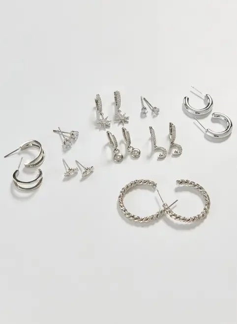 conjunto 9 brincos prateados zircônia conjunto 9 brincos prateados zircônia