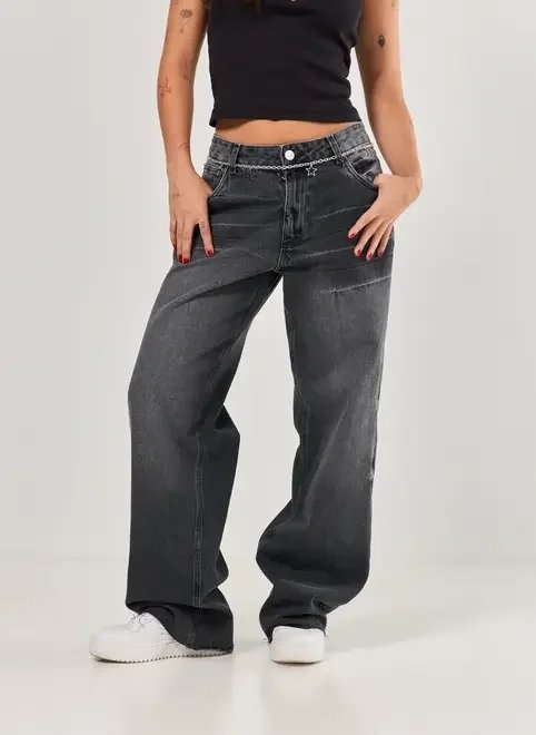 calça jeans preta wide leg cintura média calça jeans preta wide leg cintura média