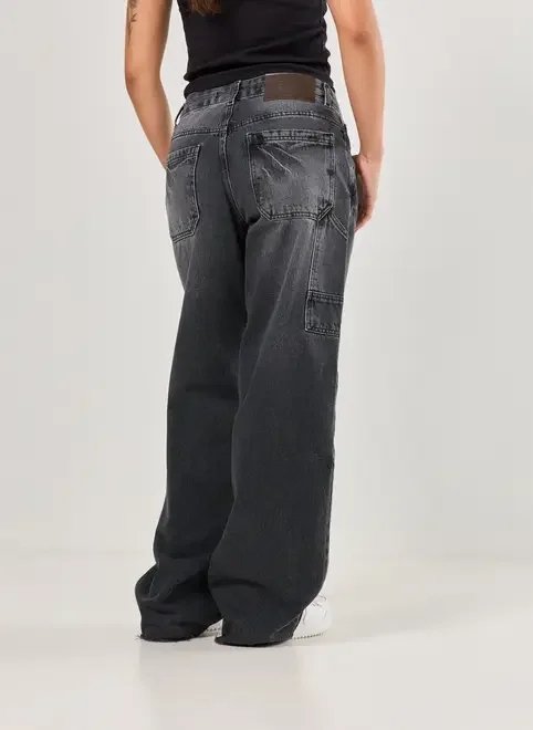 calça jeans preta wide leg cintura média calça jeans preta wide leg cintura média