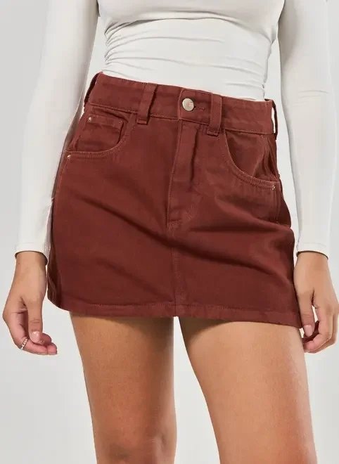 saia utilitária em sarja marrom saia utilitária em sarja marrom