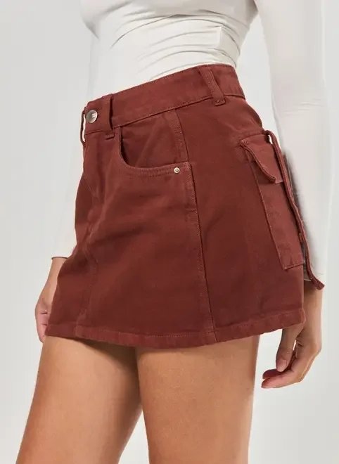 saia utilitária em sarja marrom saia utilitária em sarja marrom