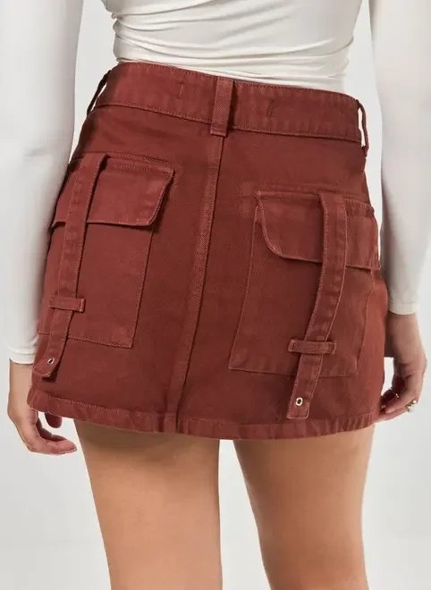 saia utilitária em sarja marrom saia utilitária em sarja marrom