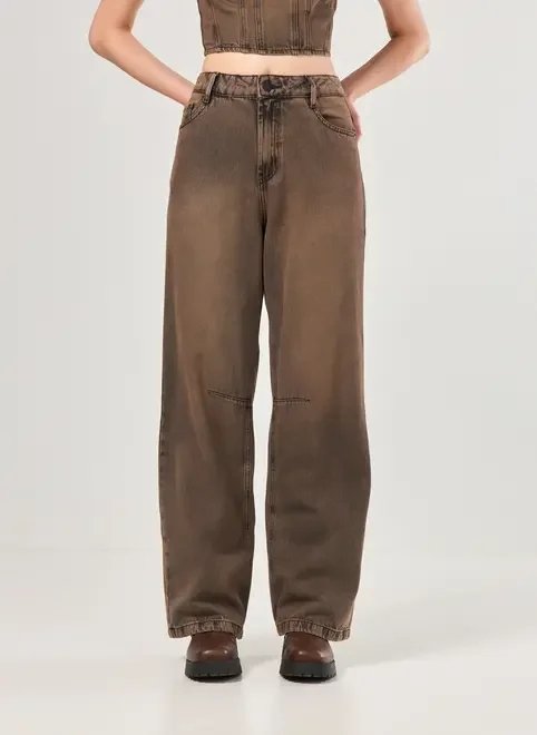 calça wide leg em jeans marrom calça wide leg em jeans marrom