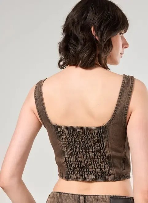 cropped corsetado jeans marrom cropped corsetado jeans marrom