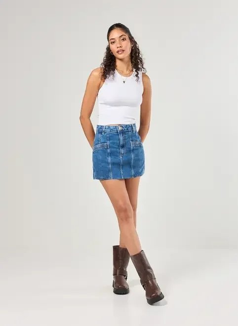 saia jeans costuras marcantes saia jeans costuras marcantes