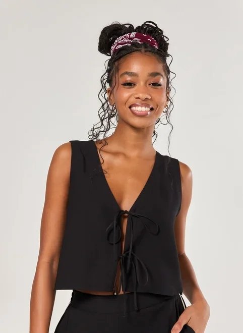 blusa estilo colete amarração listras laterais blusa estilo colete amarração listras laterais