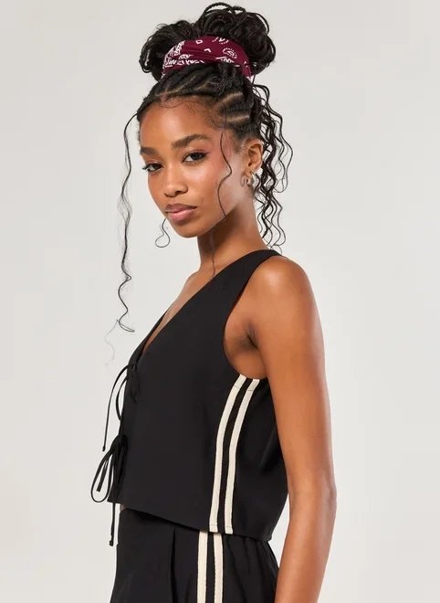 blusa estilo colete amarração listras laterais blusa estilo colete amarração listras laterais