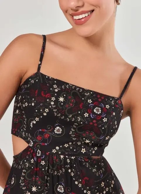 vestido midi preto florido vestido midi preto florido