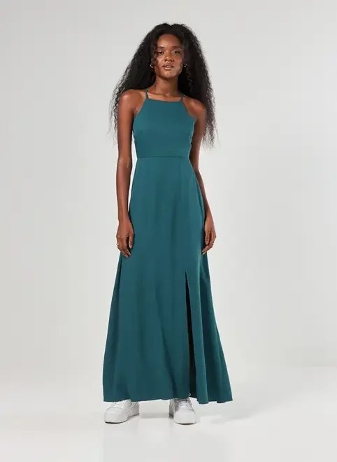 vestido longo verde halter e amarração vestido longo verde halter e amarração