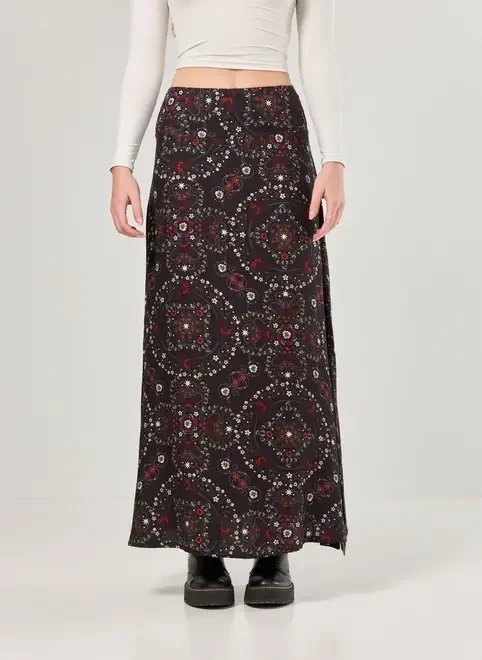 saia longa preta estampa florida saia longa preta estampa florida