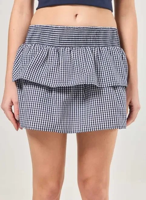 saia babados lastex xadrez azul saia babados lastex xadrez azul