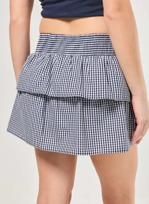 saia babados lastex xadrez azul saia babados lastex xadrez azul