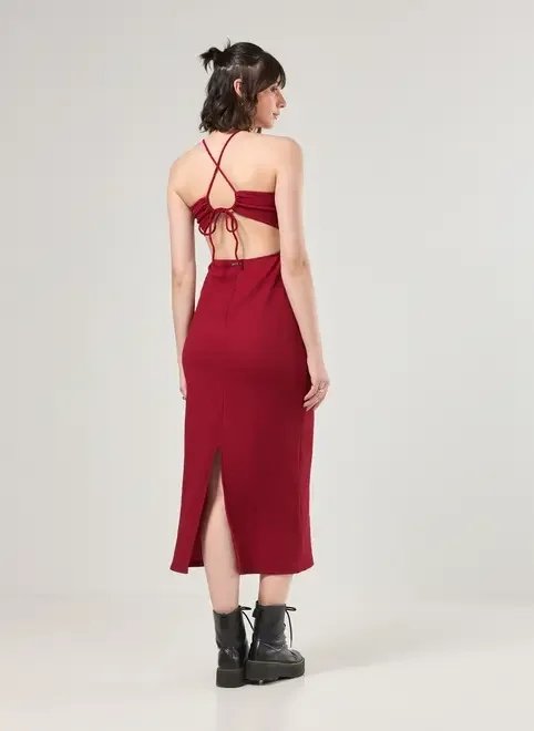 vestido midi vermelho texturizado vestido midi vermelho texturizado