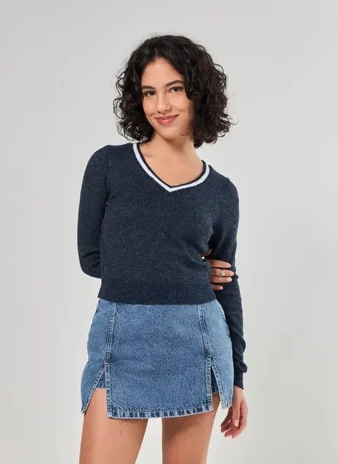 cropped manga longa tricô marinho cropped manga longa tricô marinho