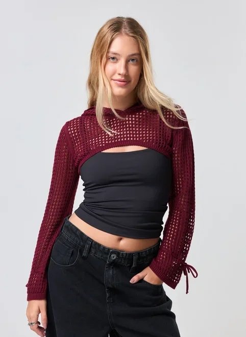 super cropped em tricô com capuz super cropped em tricô com capuz