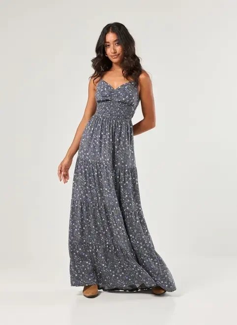 vestido longo azul florido vestido longo azul florido