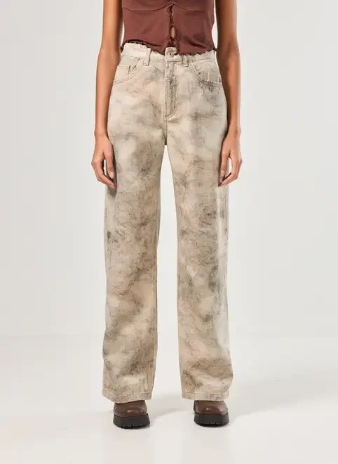 calça wide leg sarja estampada calça wide leg sarja estampada