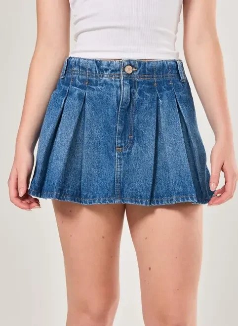 short saia jeans plissadinho short saia jeans plissadinho