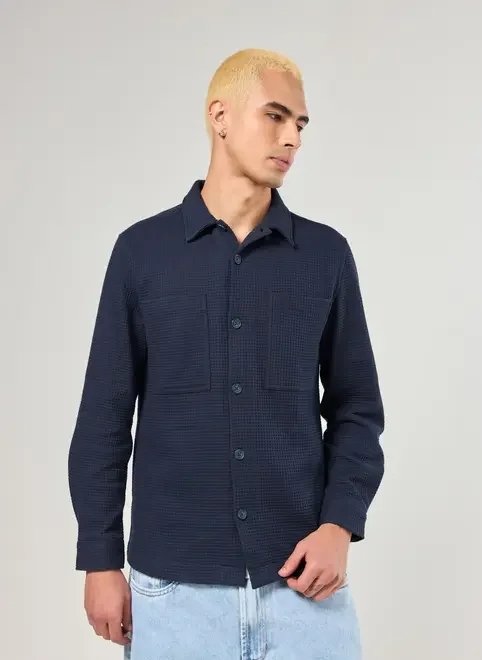 jaqueta estilo camisa texturizada marinho jaqueta estilo camisa texturizada marinho