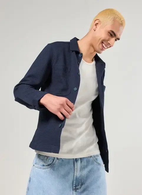 jaqueta estilo camisa texturizada marinho jaqueta estilo camisa texturizada marinho