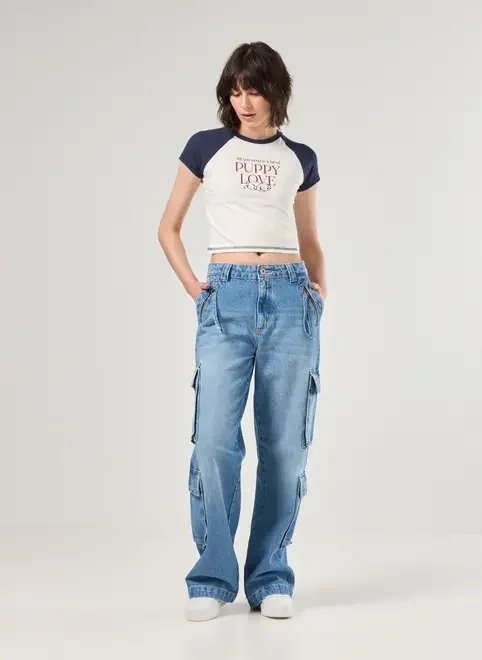 calça jeans cargo wide leg calça jeans cargo wide leg