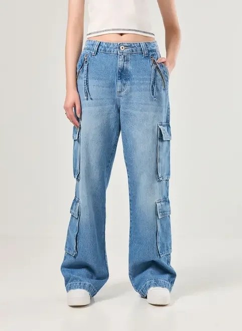 calça jeans cargo wide leg calça jeans cargo wide leg