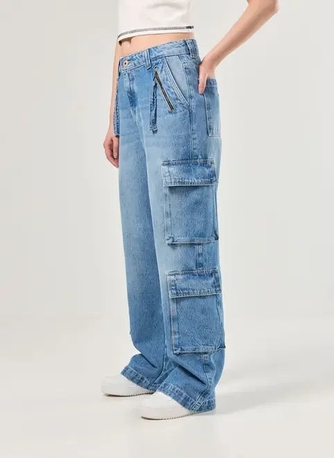 calça jeans cargo wide leg calça jeans cargo wide leg