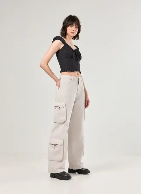 calça sarja cargo wide leg calça sarja cargo wide leg