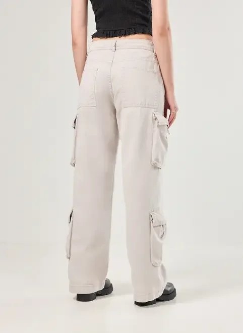 calça sarja cargo wide leg calça sarja cargo wide leg