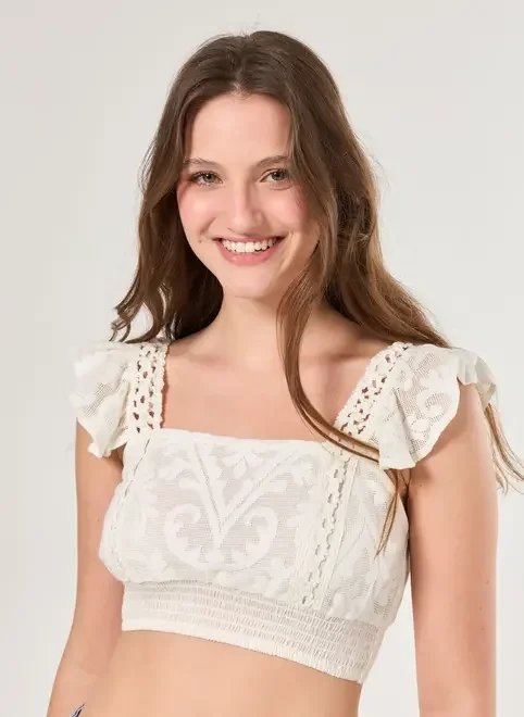 cropped off-white crochê cropped off-white crochê