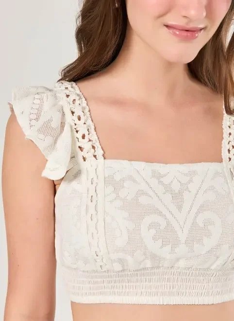 cropped off-white crochê cropped off-white crochê