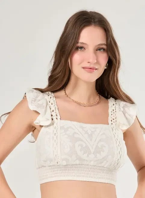 cropped off-white crochê cropped off-white crochê