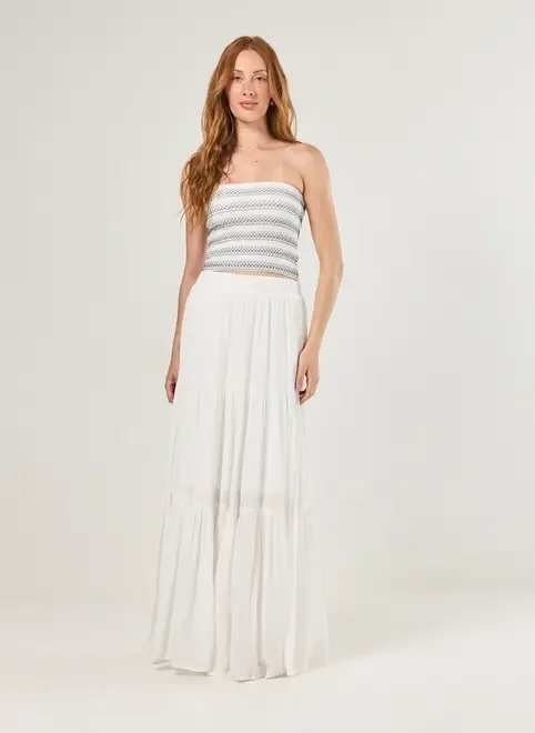 saia longa off-white babados saia longa off-white babados
