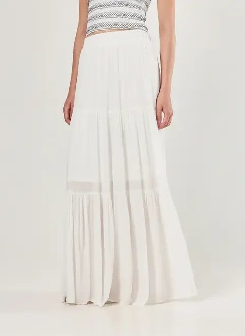 saia longa off-white babados saia longa off-white babados