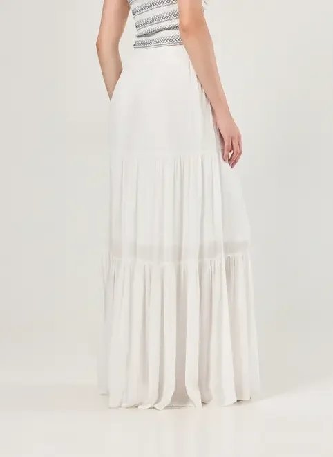 saia longa off-white babados saia longa off-white babados