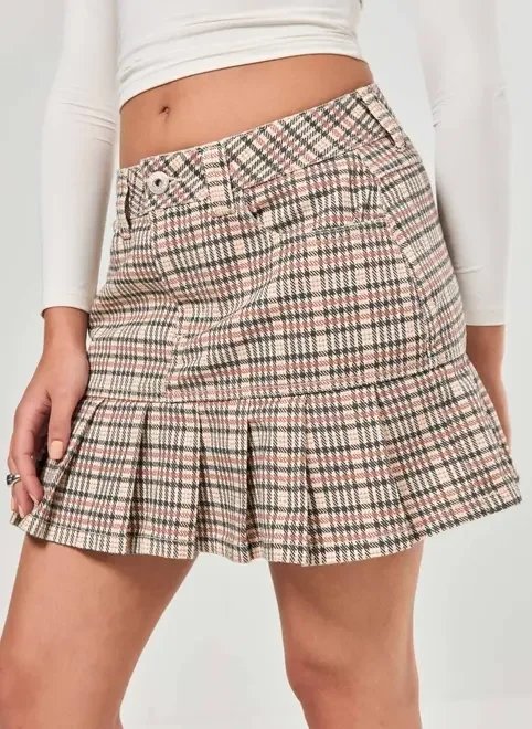 saia sarja xadrez com babadinho saia sarja xadrez com babadinho