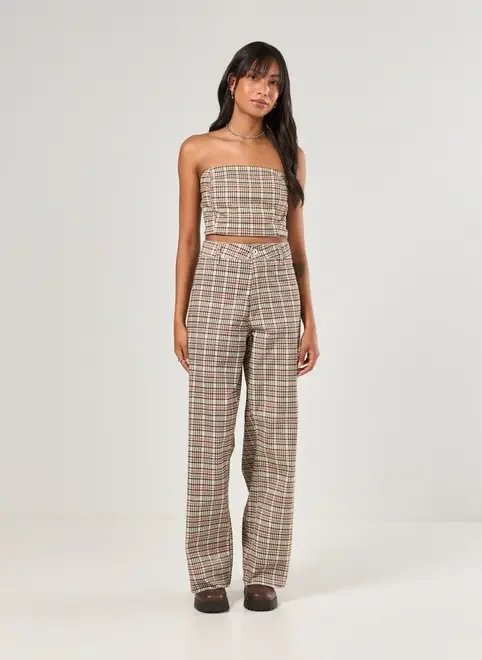 calça wide leg sarja xadrez calça wide leg sarja xadrez