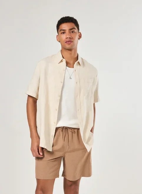 camisa areia bolso frontal camisa areia bolso frontal