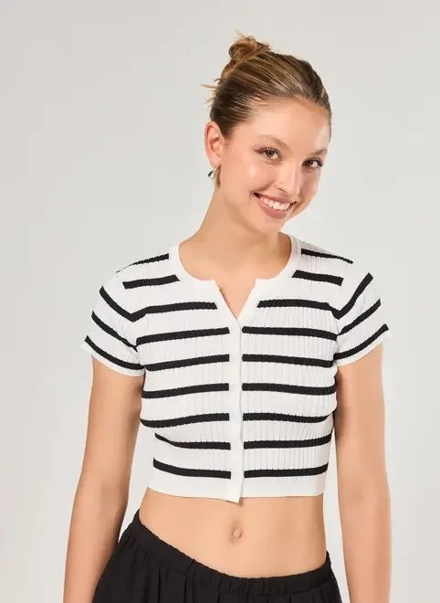 blusa malha de tricô listrada com botões blusa malha de tricô listrada com botões