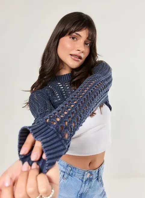 super cropped em tricô azul-marinho super cropped em tricô azul-marinho