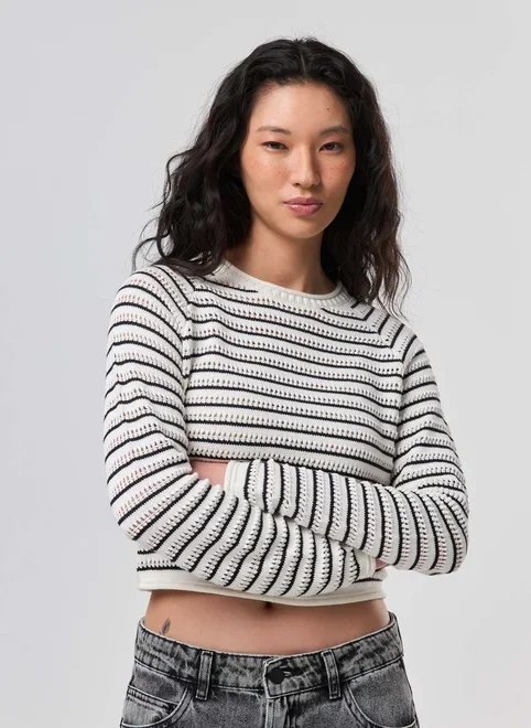 blusa manga longa tricô listras blusa manga longa tricô listras