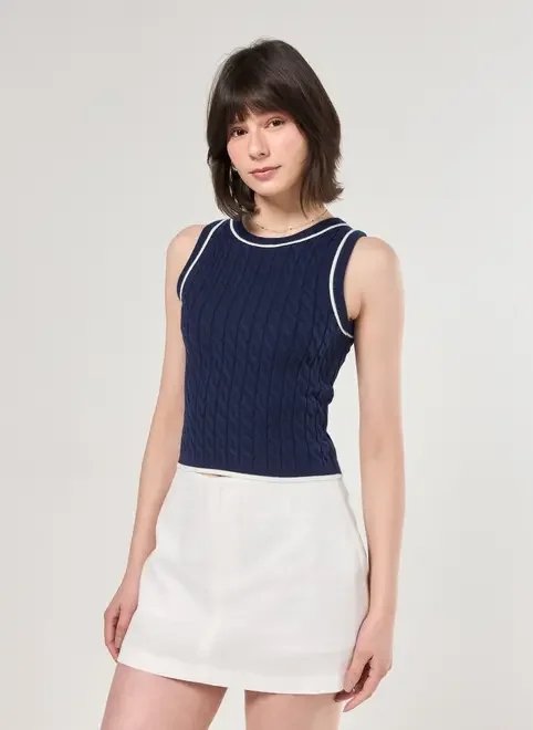 regata em tricô marinho com off-white regata em tricô marinho com off-white