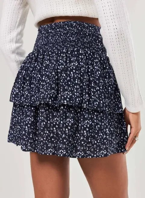 saia repolho florida azul-marinho saia repolho florida azul-marinho