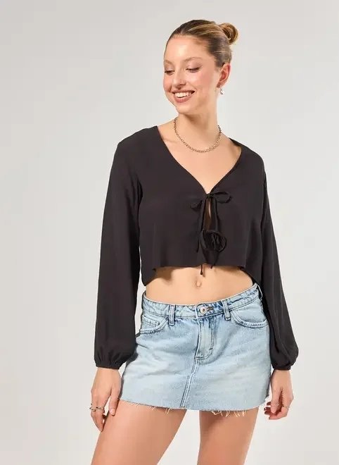 cropped manga longa amarração frontal cropped manga longa amarração frontal