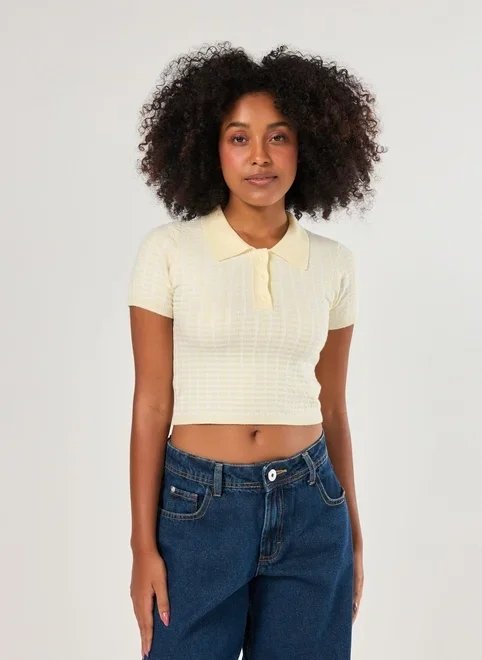 cropped polo em tricô estampado cropped polo em tricô estampado