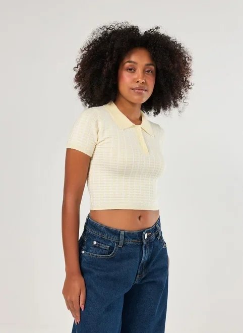 cropped polo em tricô estampado cropped polo em tricô estampado
