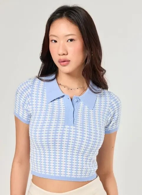 cropped polo em tricô estampado cropped polo em tricô estampado