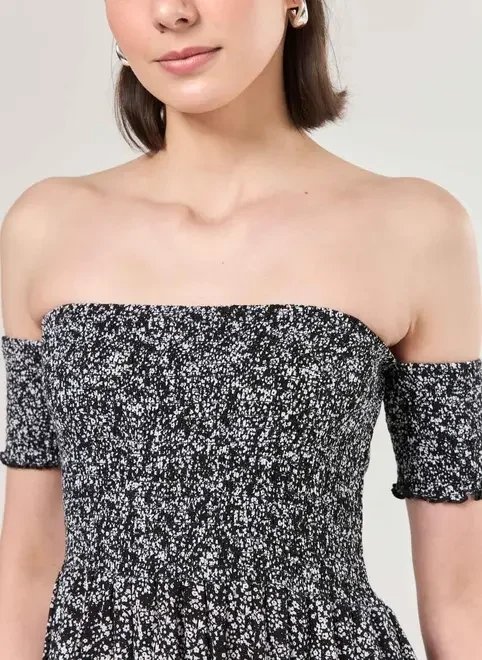 vestido midi lastex preto florido vestido midi lastex preto florido