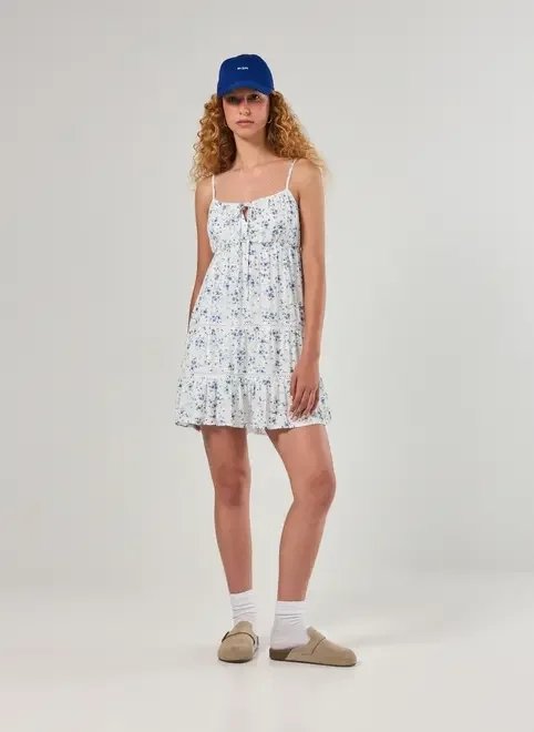 vestido curto off-white flores azuis vestido curto off-white flores azuis